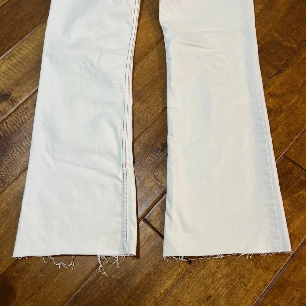 Cabi White Bootcut Jeans Size 6 Short Contrast Stitch Denim Raw Hem Western Boho - Picture 6 of 8